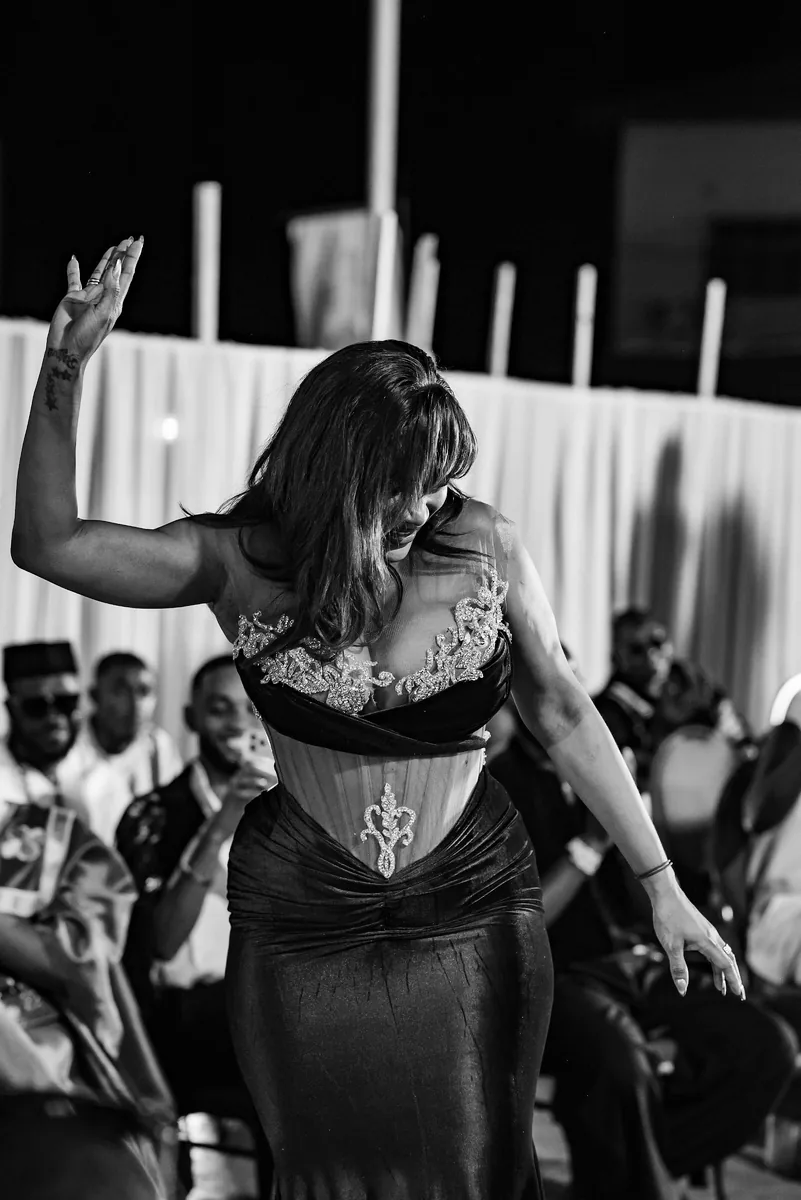 Guest dancing at CAMFFEST 2026, in black and white
